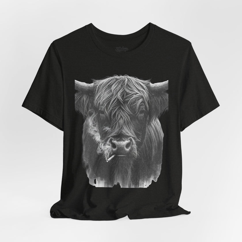 Highland Cow Smoking Tee — Vintage Highland Cattle Graphic T-Shirt