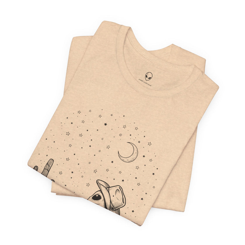 Alien Cowboy Sitting in Desert Tee | Night Sky Lawn Chair
