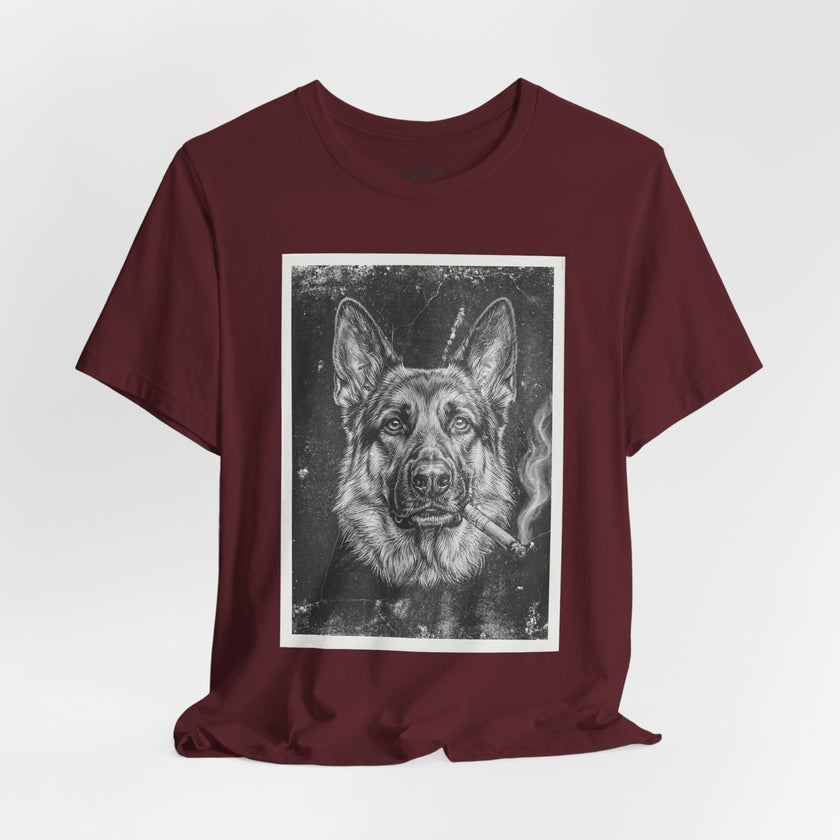 German Shepard Smoke Photo Tee — Vintage Pup Graphic T-Shirt