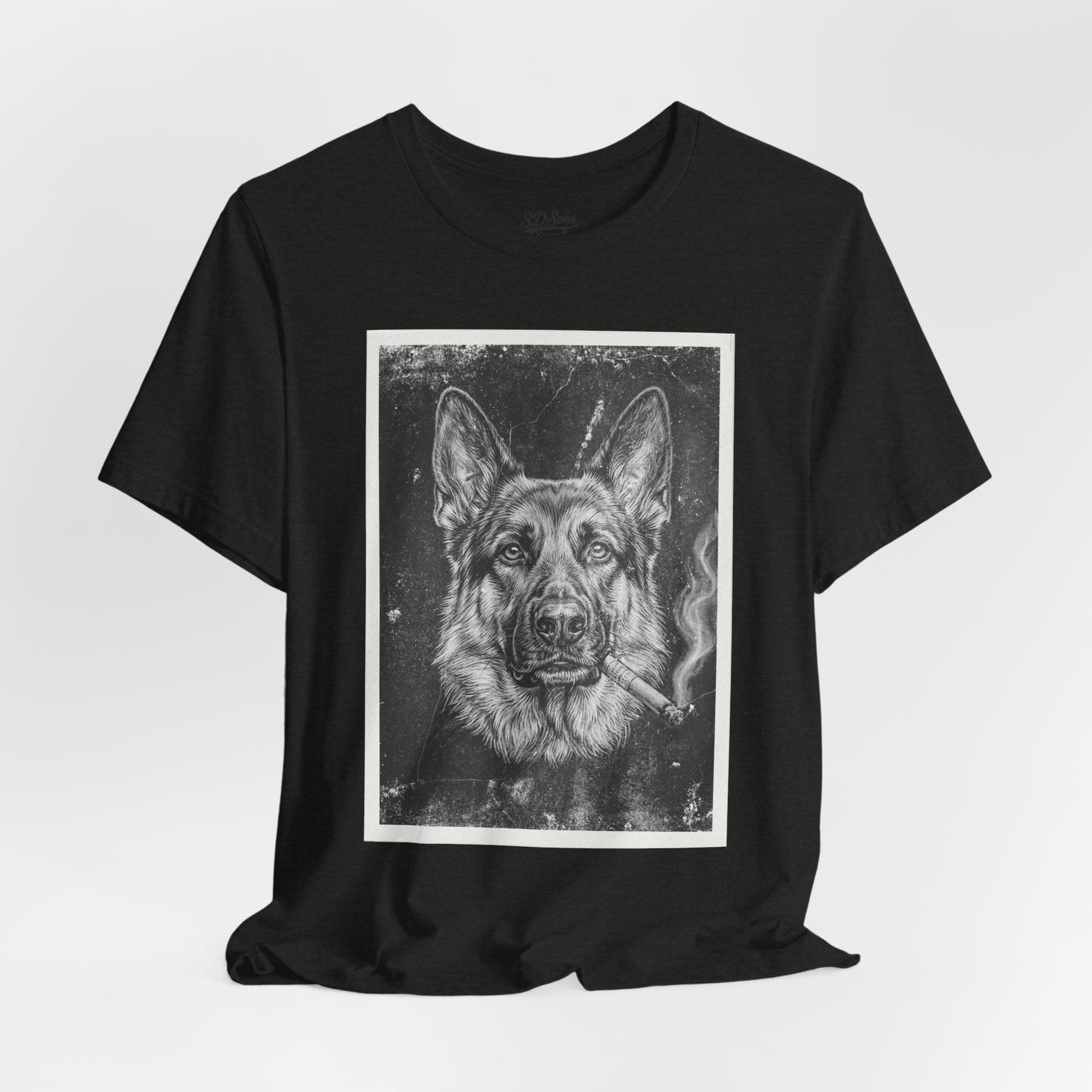 German Shepard Smoke Photo Tee — Vintage Pup Graphic T-Shirt