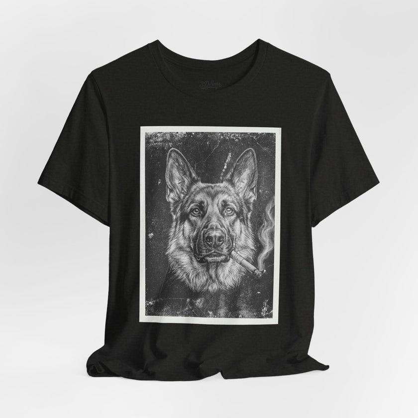 German Shepard Smoke Photo Tee — Vintage Pup Graphic T-Shirt