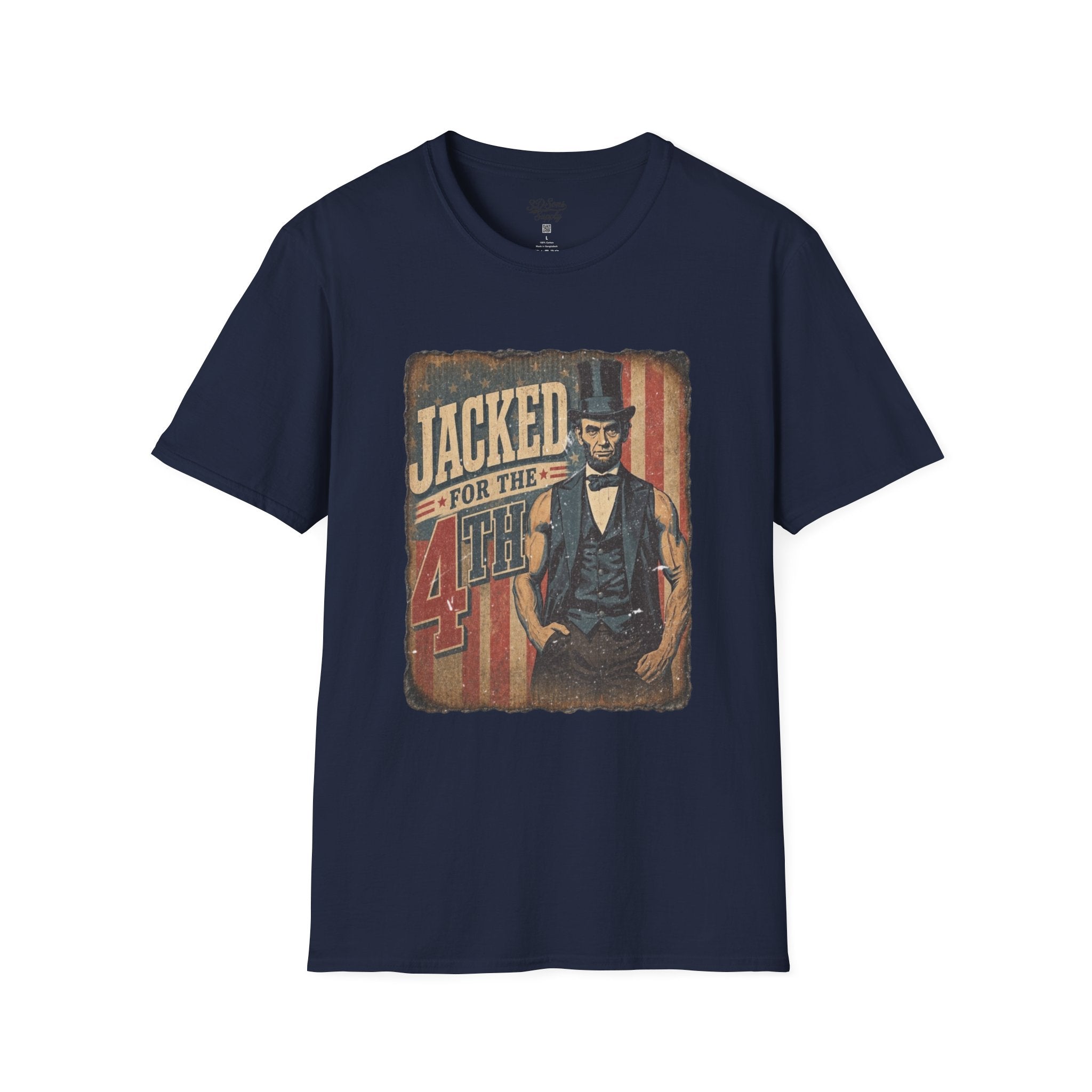 Jacked for July 4th T-Shirt | Patriotic Buff Abraham Lincoln Flag Design