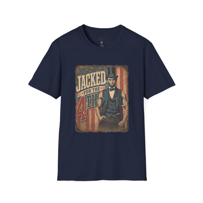 Jacked for July 4th T-Shirt | Patriotic Buff Abraham Lincoln Flag Design