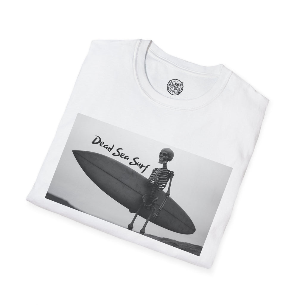 Skeleton Surfer Tee Shirt Retro Black & White Surfing Graphic