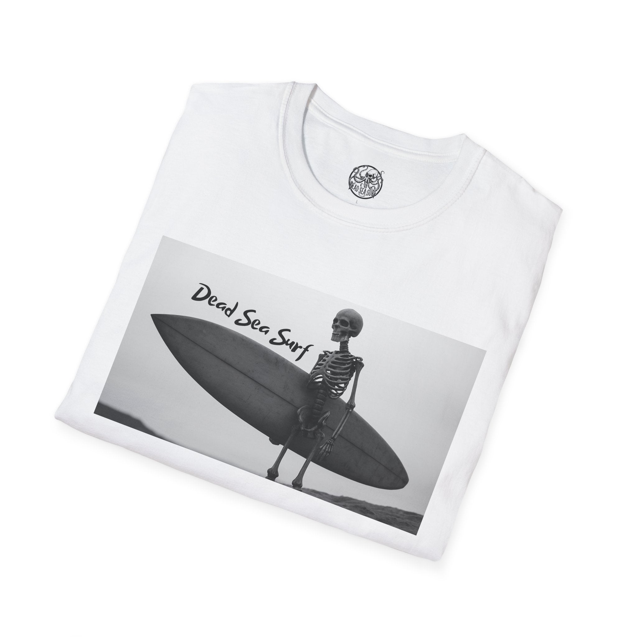 Skeleton Surfer Tee | Retro Black & White Surfing Graphic Shirt – 3D Sons Supply Co