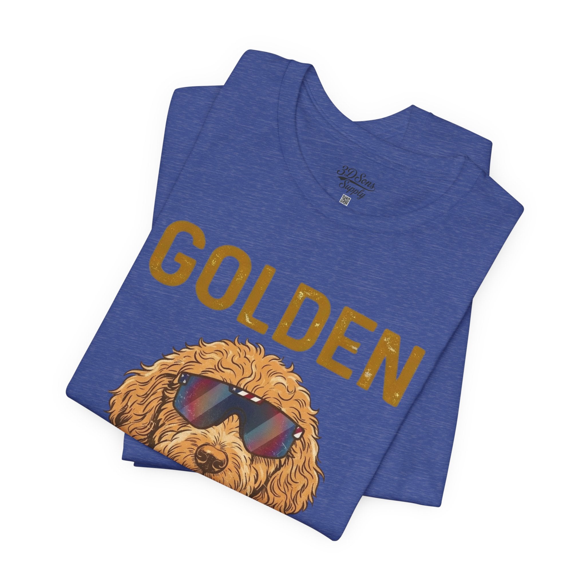 Golden Era Dog T-Shirt – American Flag Doodle with Sunglasses