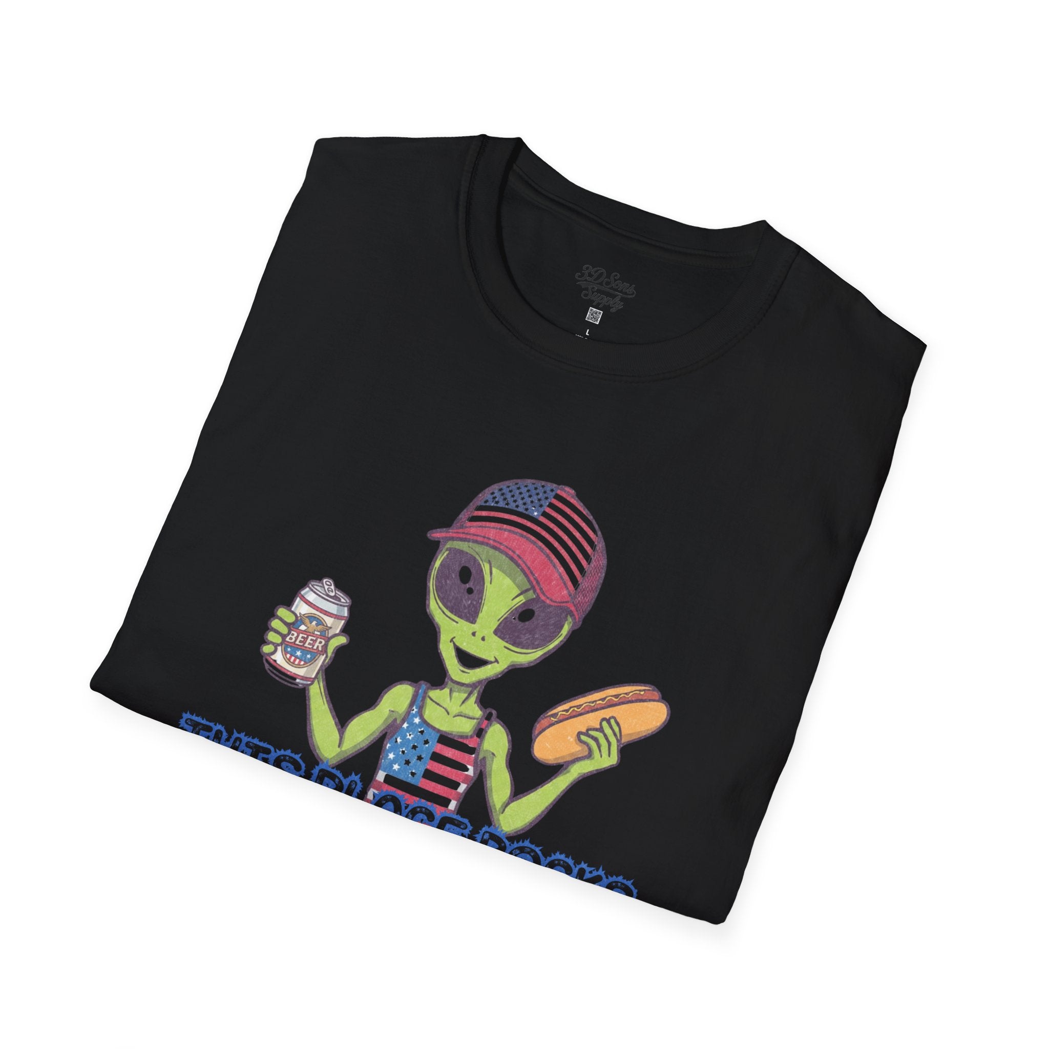 American Alien with Hot Dog and Beer T-Shirt | USA Flag Cap Fourth of July