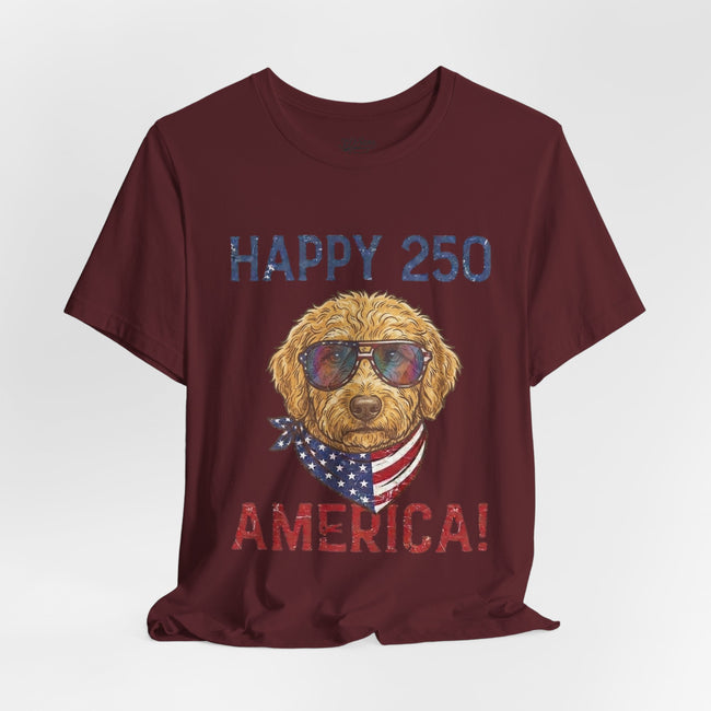 Happy 250 America! Patriotic Goldendoodle Tee