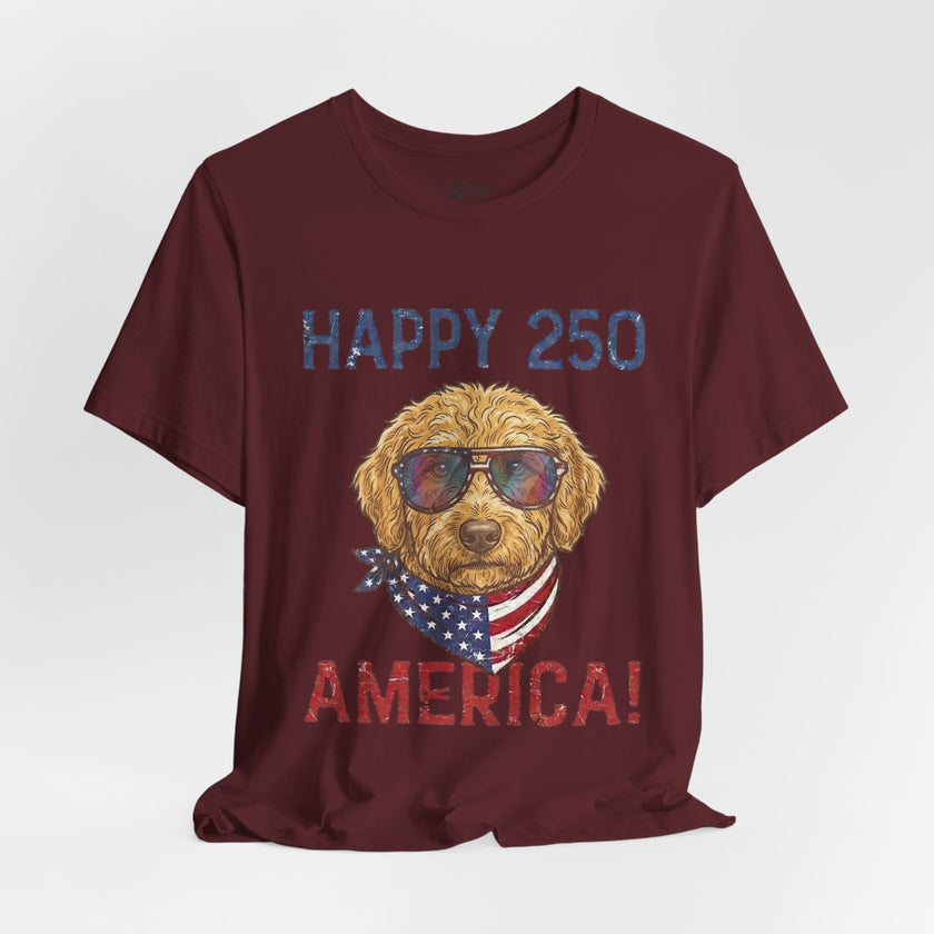 Happy 250 America! Patriotic Goldendoodle Tee