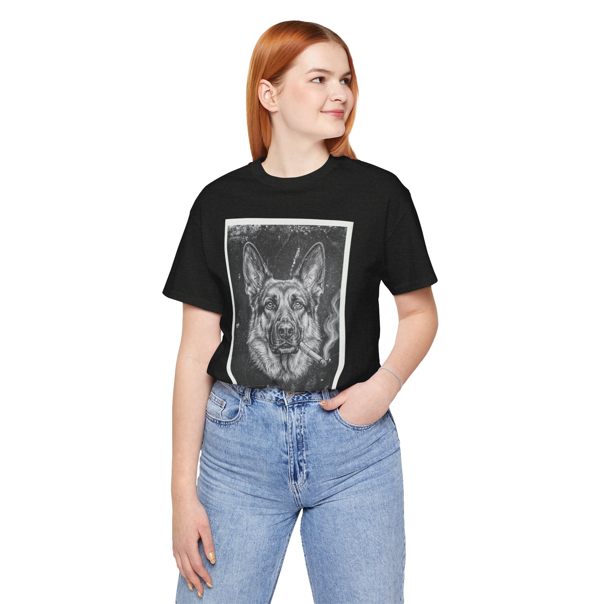 German Shepard Smoke Photo Tee — Vintage Pup Graphic T-Shirt