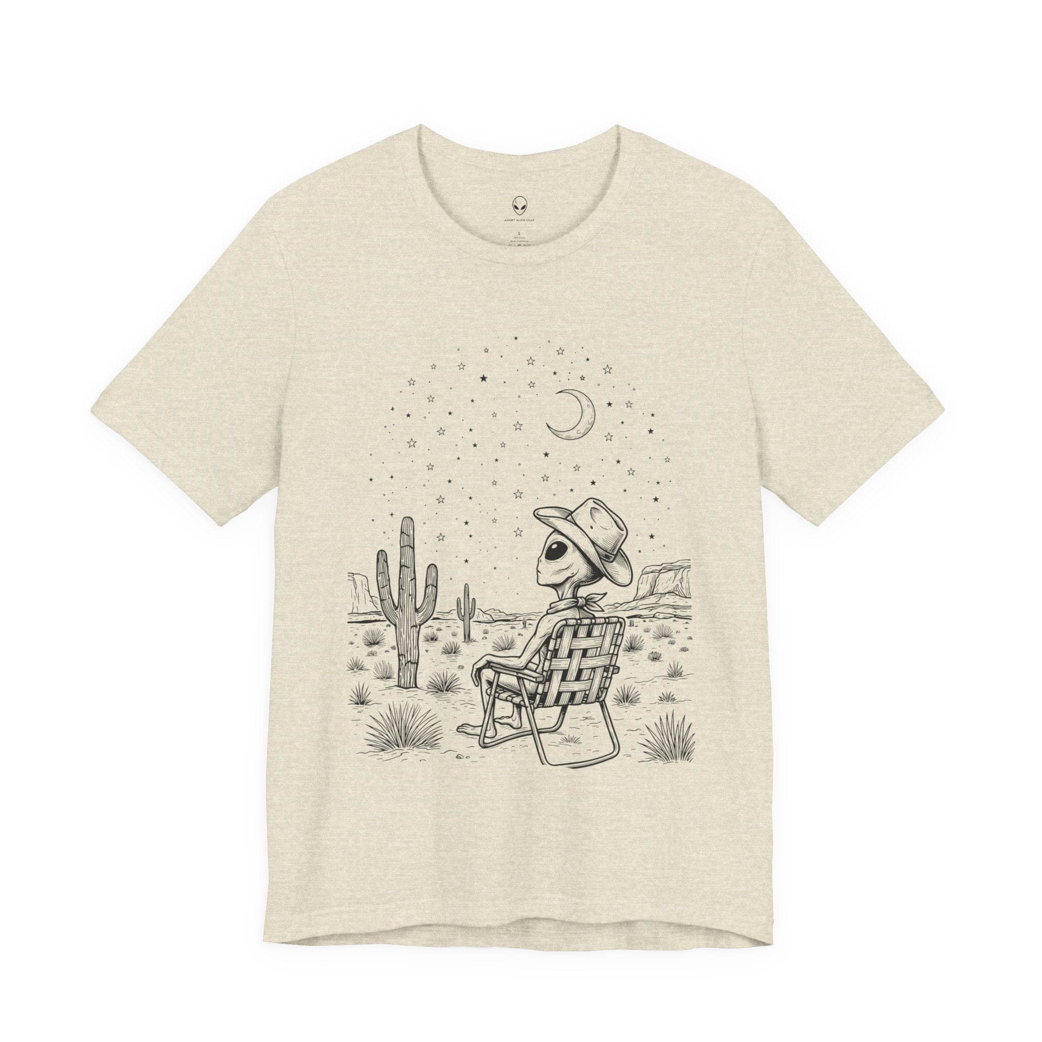 Alien Cowboy Sitting in Desert Tee | Night Sky Lawn Chair