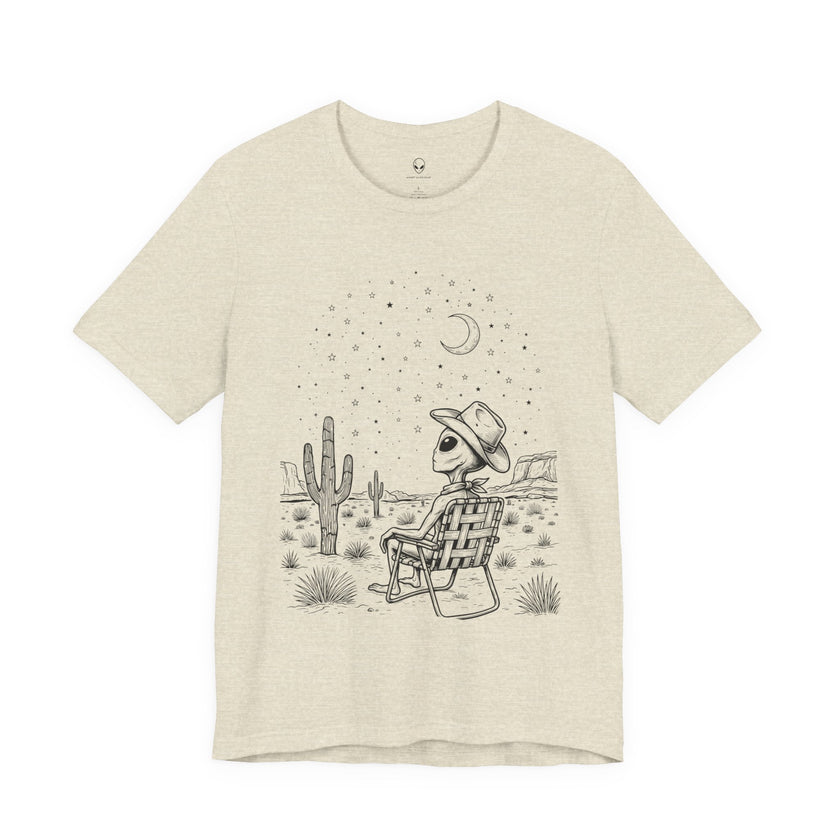 Alien Cowboy Sitting in Desert Tee | Night Sky Lawn Chair