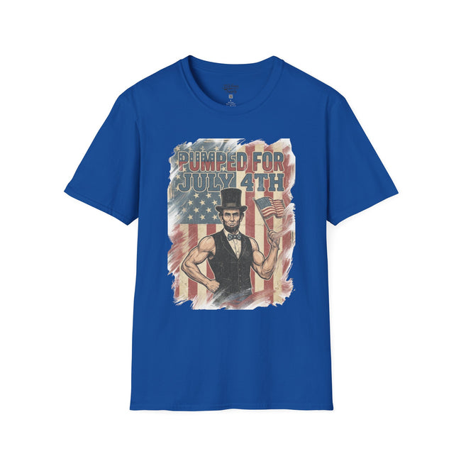 Pumped for July 4th T-Shirt | Patriotic Buff Abraham Lincoln Flag Design