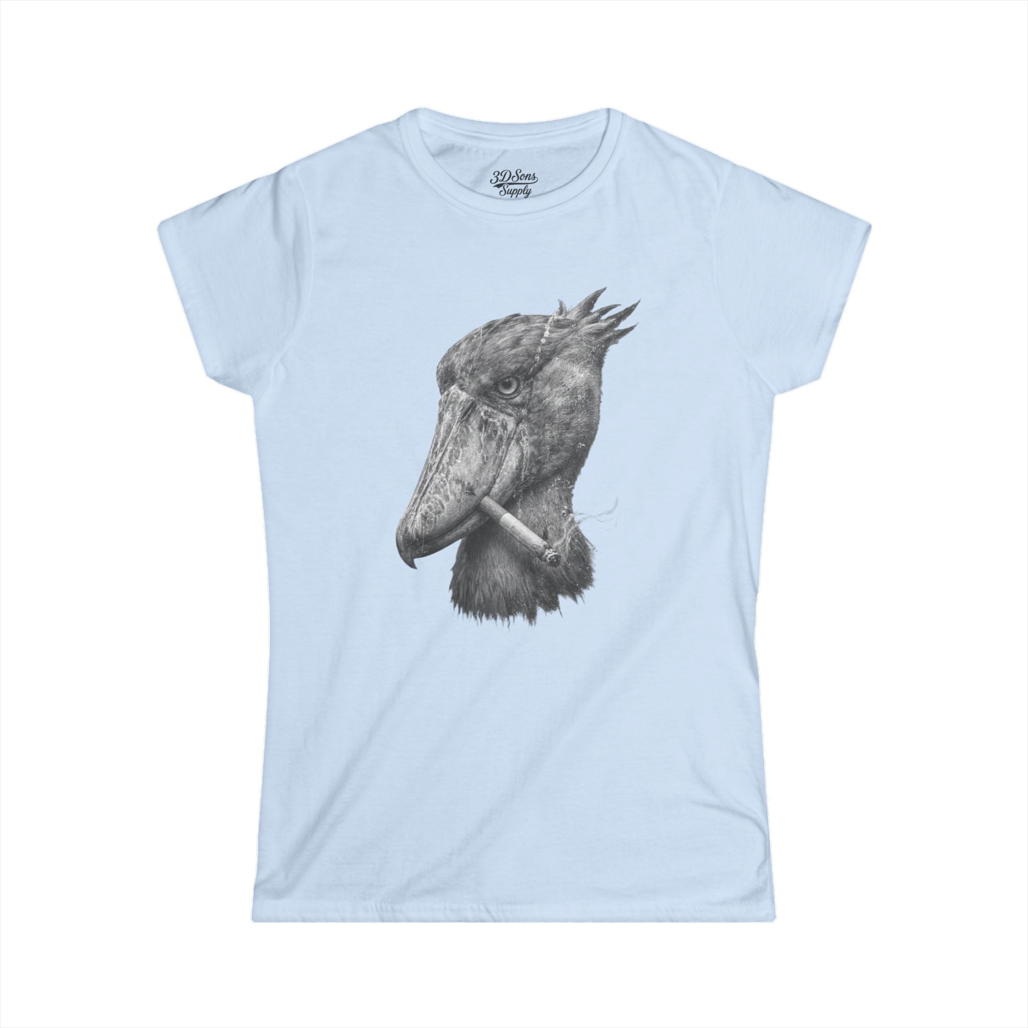 Women's Smoking Shoebill Stork Graphic Tee — Quirky Bird Lover Shirt