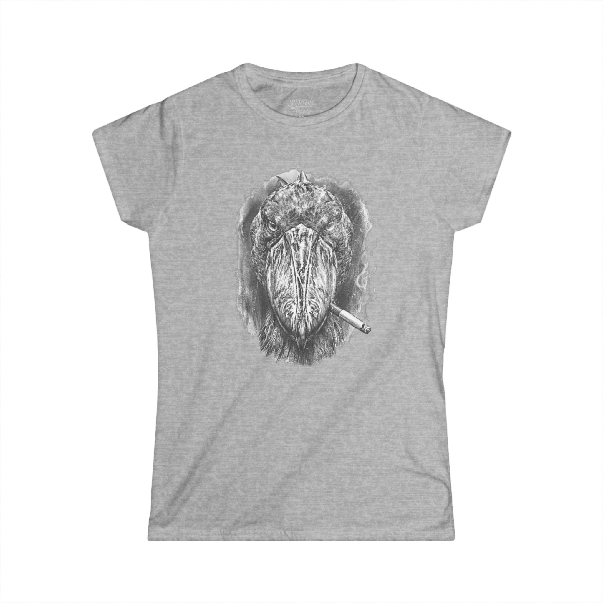 Shoebill Stork Portrait Retro Smoking Graphic Tee — Women's Softstyle T‑Shirt