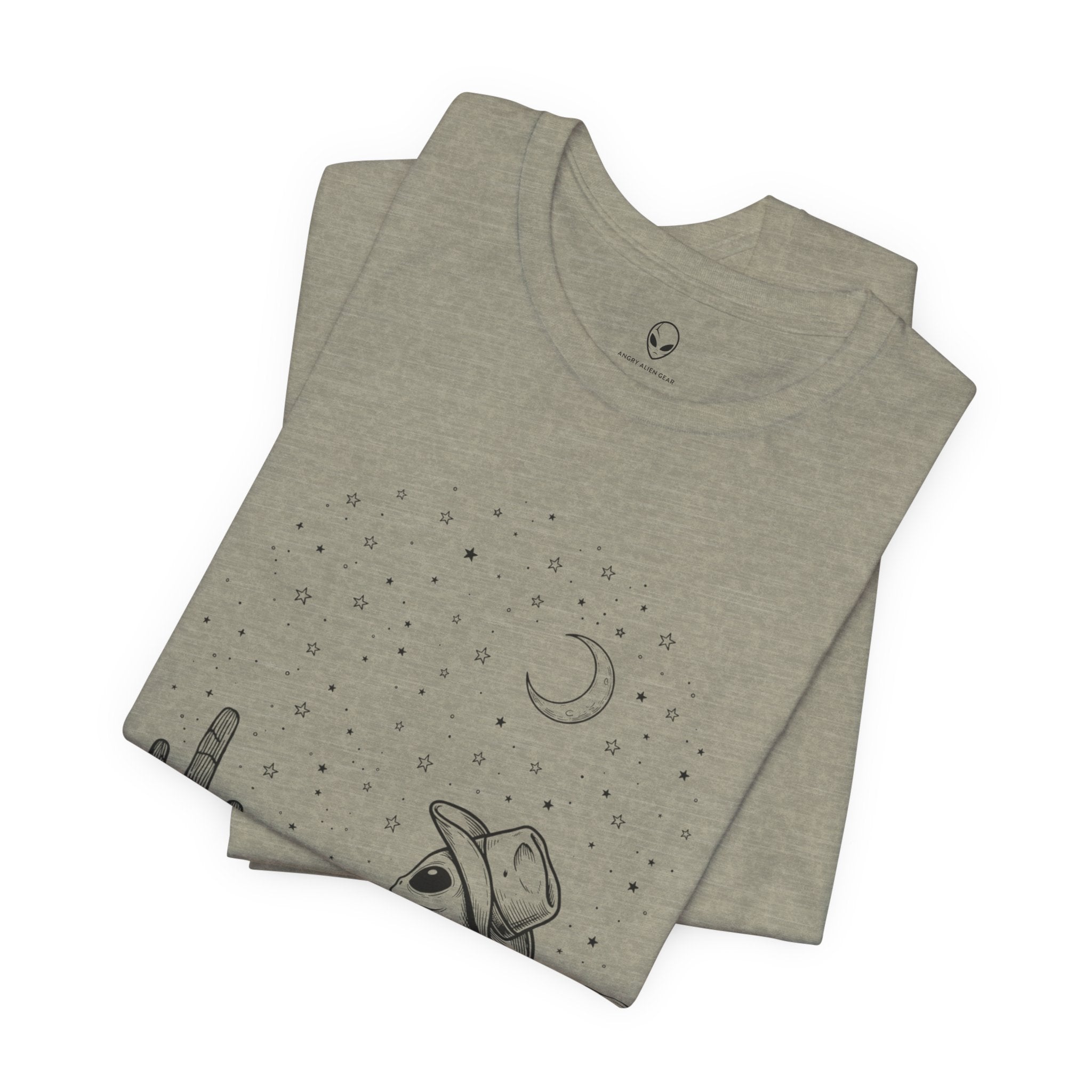 Alien Cowboy Sitting in Desert Tee | Night Sky Lawn Chair