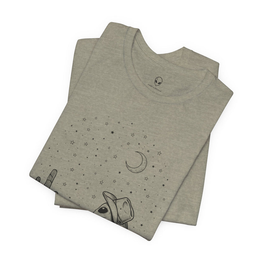 Alien Cowboy Sitting in Desert Tee | Night Sky Lawn Chair