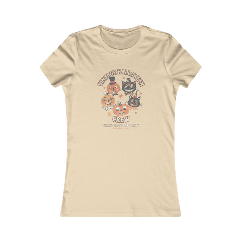 Women's Vintage Halloween Tee - 'Vintage Halloween Crew' Cute Pumpkin & Cat Graphic