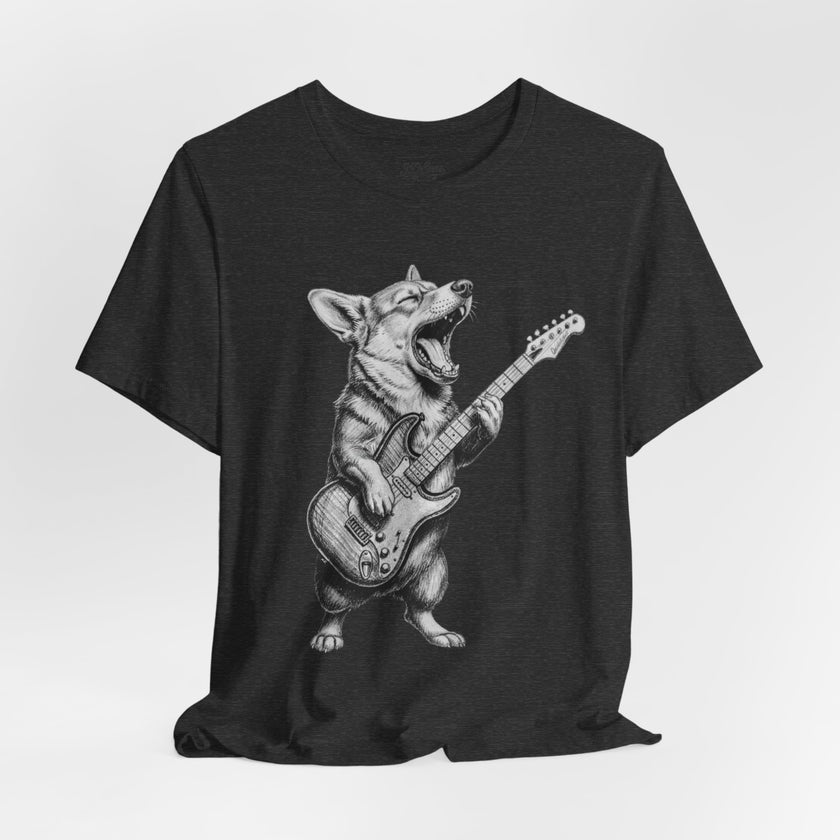 Corgi Rockstar T‑Shirt — Guitar Playing Dog Graphic Tee