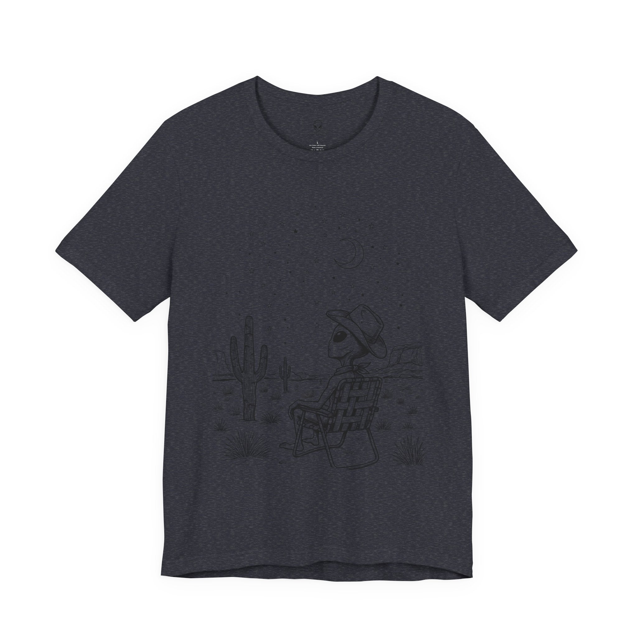 Alien Cowboy Sitting in Desert Tee | Night Sky Lawn Chair