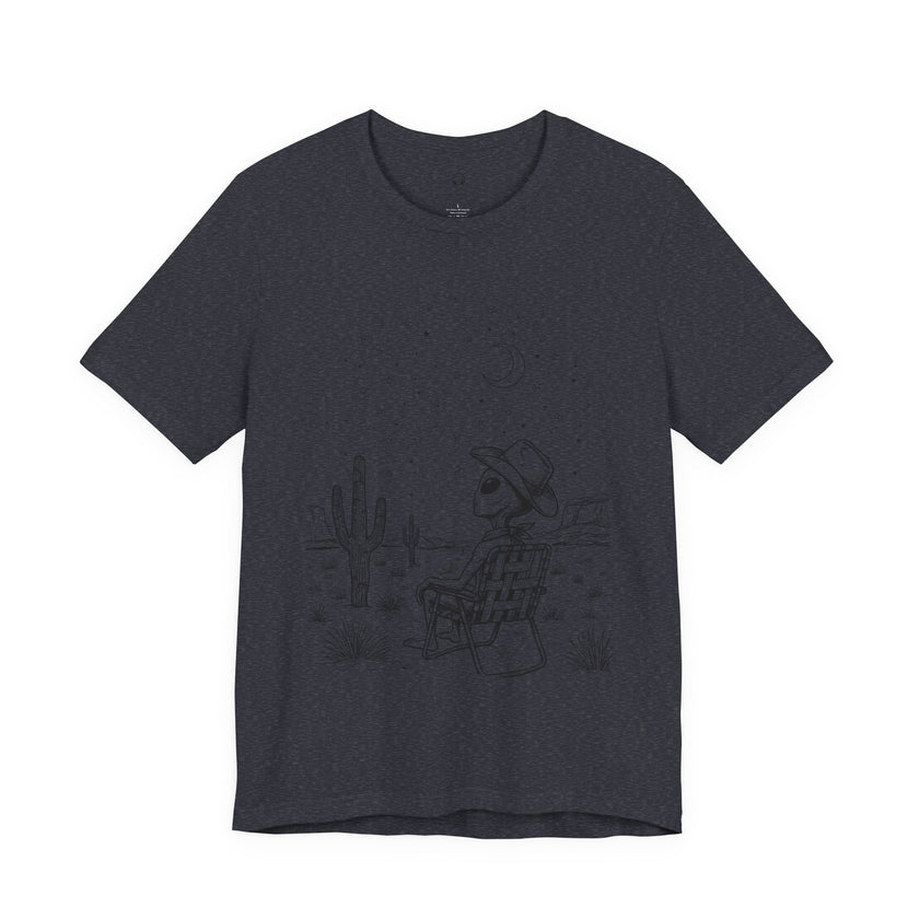 Alien Cowboy Sitting in Desert Tee | Night Sky Lawn Chair