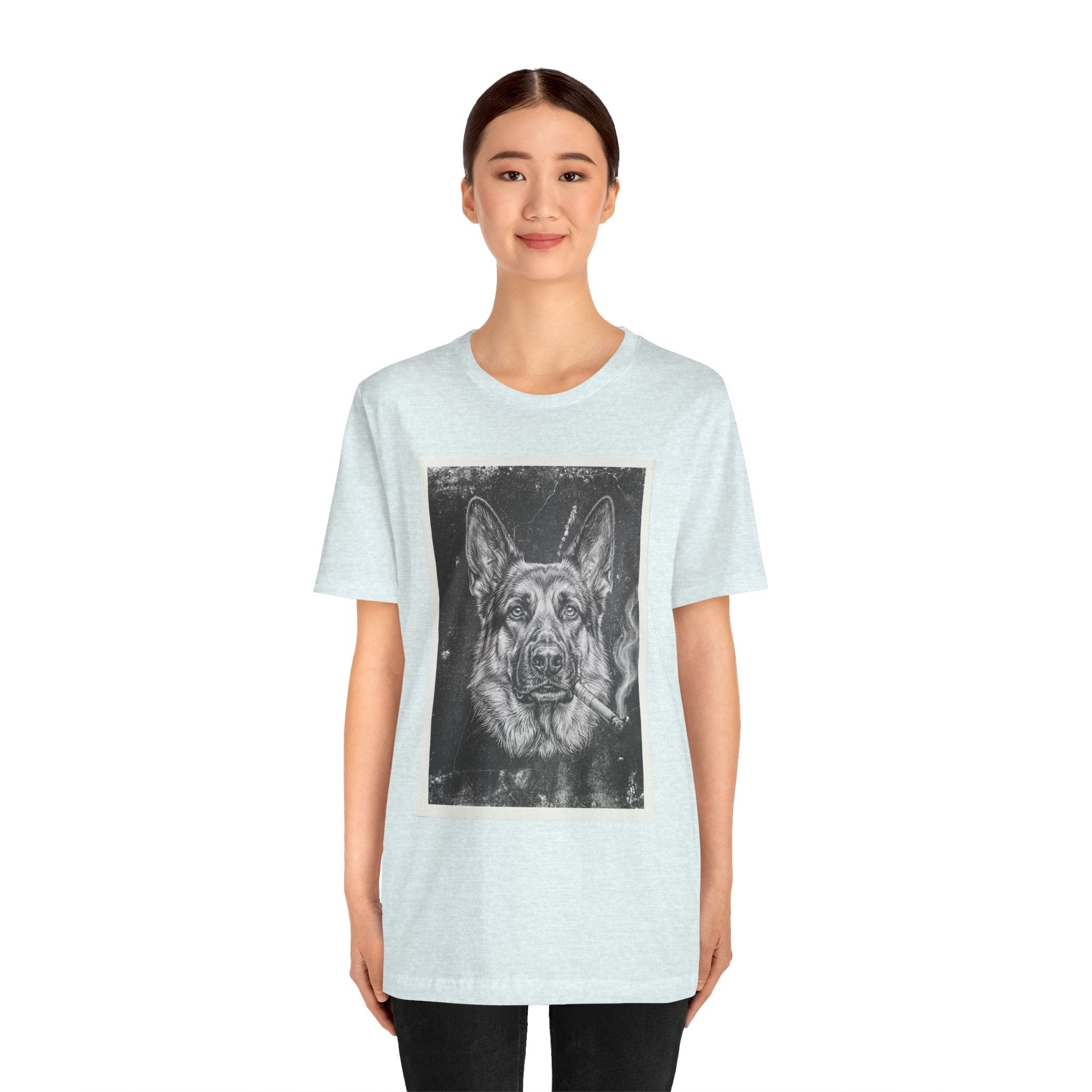 German Shepard Smoke Photo Tee — Vintage Pup Graphic T-Shirt