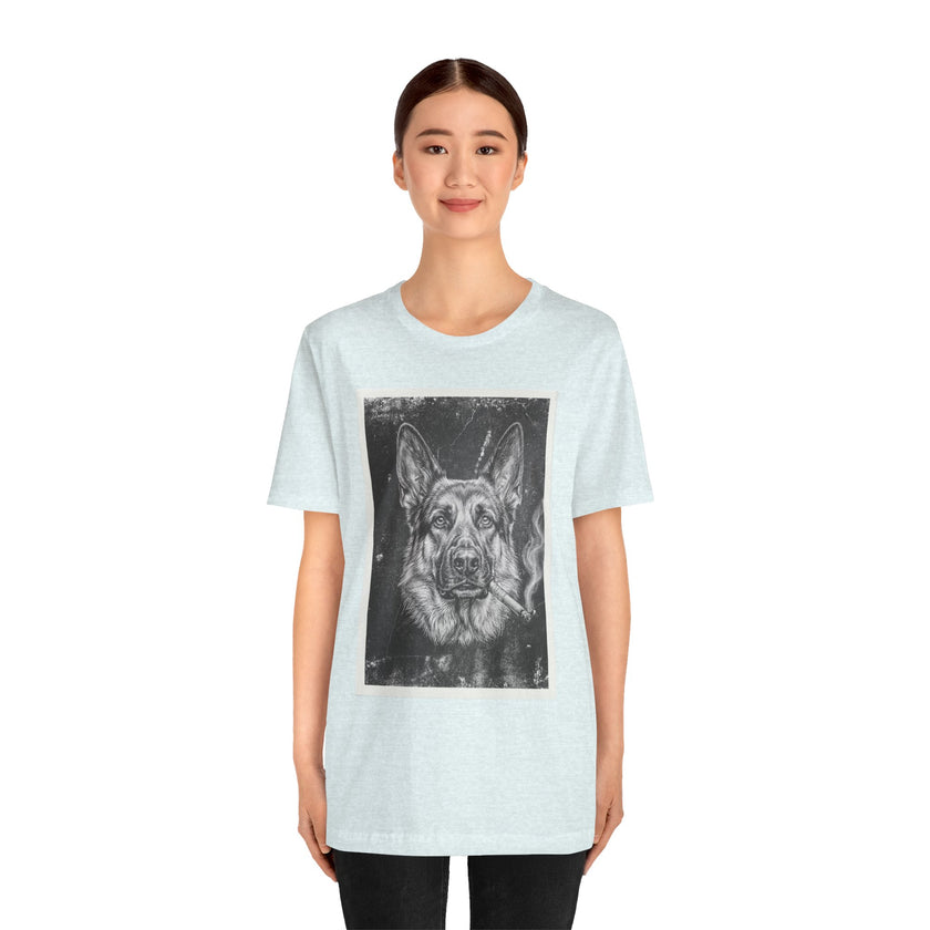 German Shepard Smoke Photo Tee — Vintage Pup Graphic T-Shirt