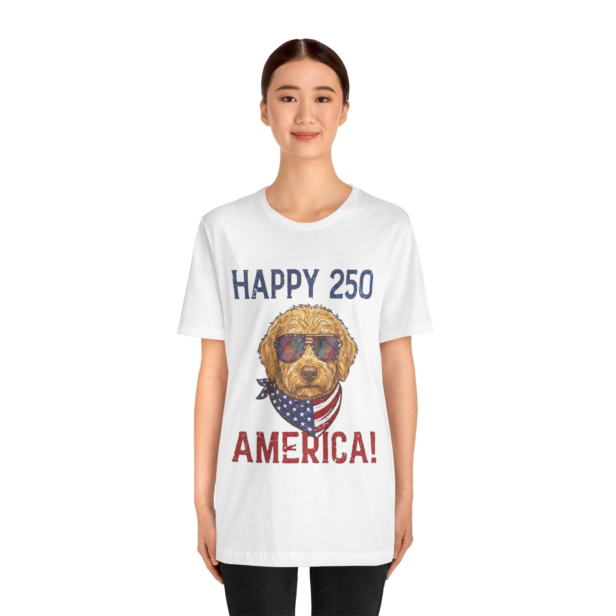 Happy 250 America! Patriotic Goldendoodle Tee