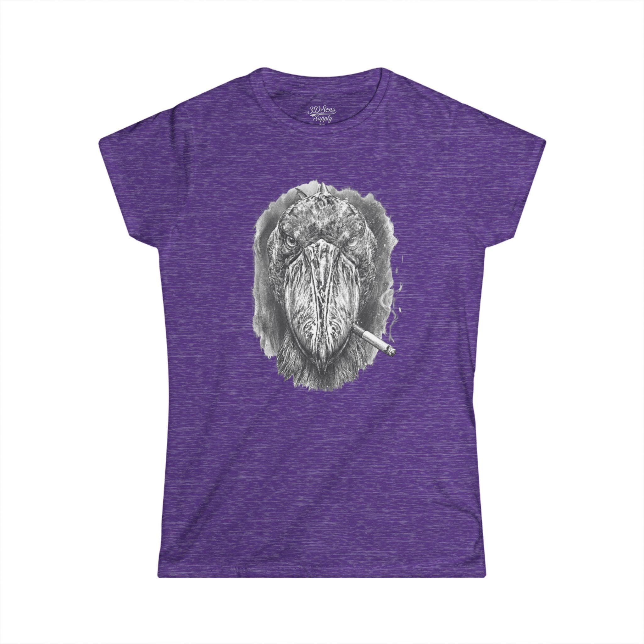 Shoebill Stork Portrait Retro Smoking Graphic Tee — Women's Softstyle T‑Shirt
