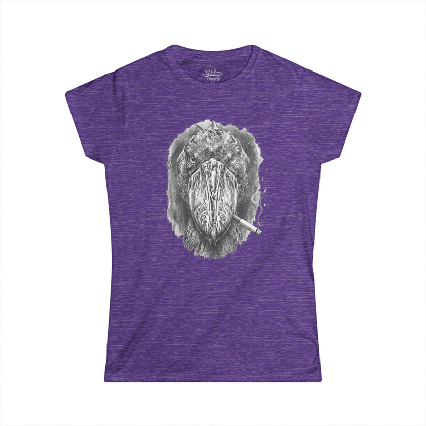 Shoebill Stork Portrait Retro Smoking Graphic Tee — Women's Softstyle T‑Shirt