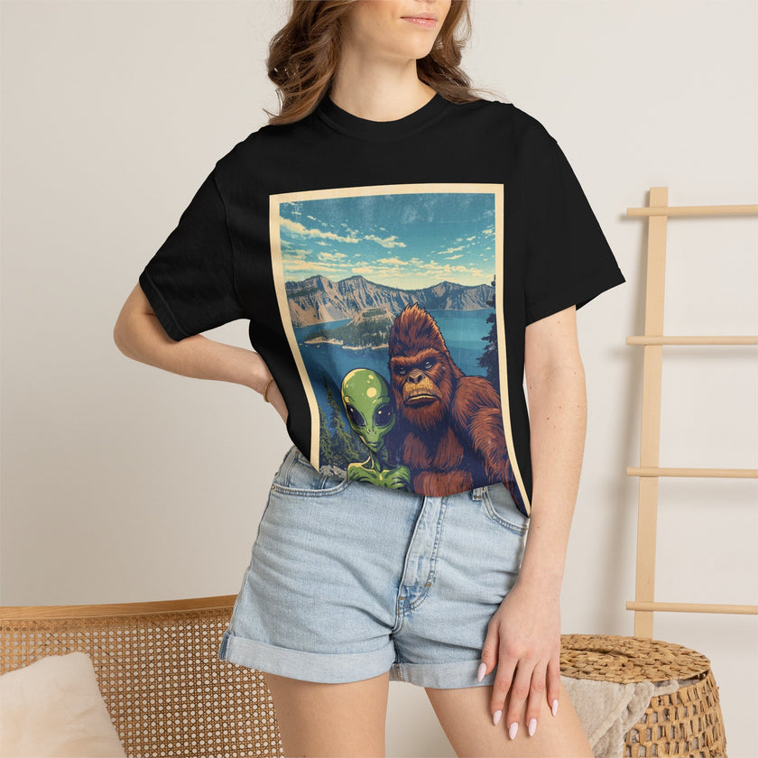 Crater Lake Alien & Bigfoot T-Shirt — National Park Adventure Tee