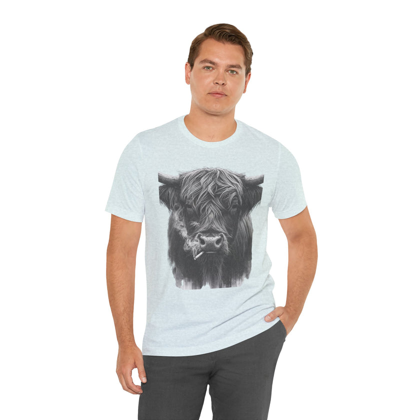Highland Cow Smoking Tee — Vintage Highland Cattle Graphic T-Shirt