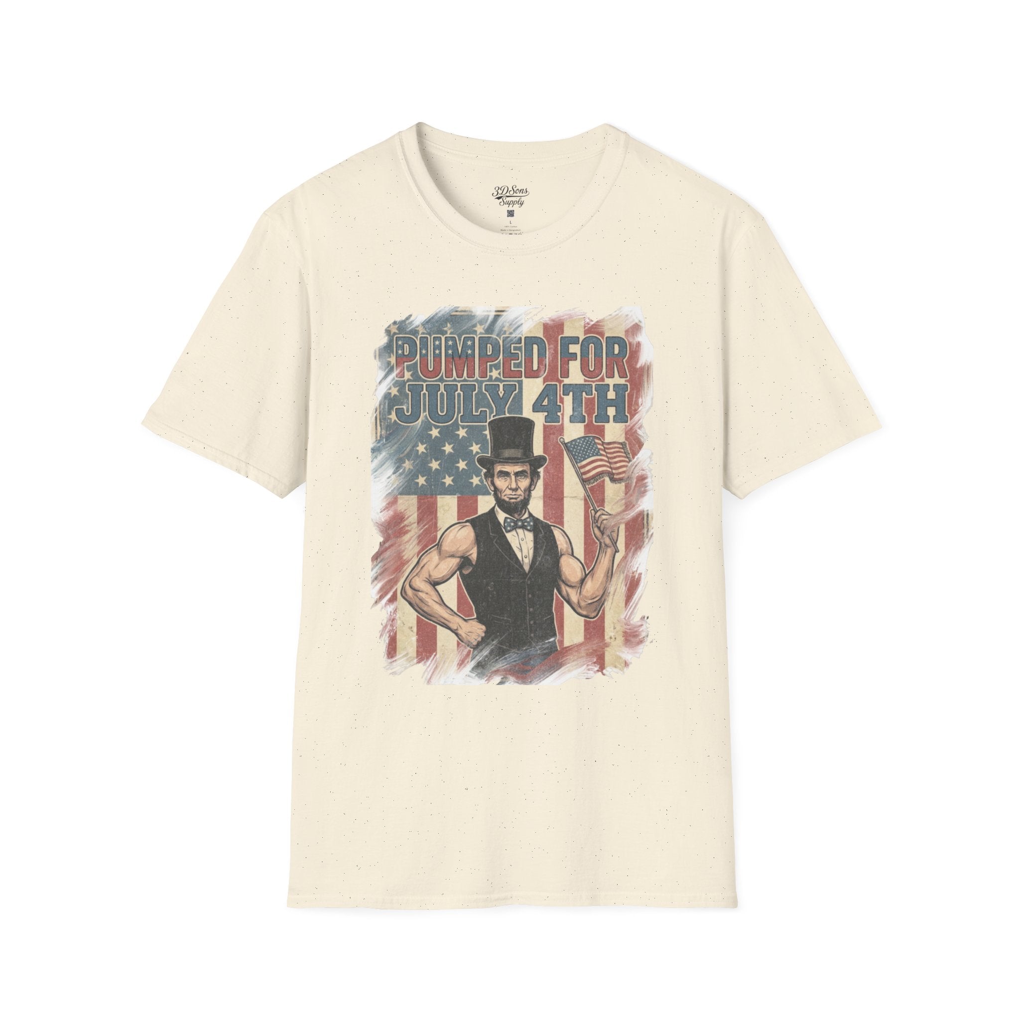 Pumped for July 4th T-Shirt | Patriotic Buff Abraham Lincoln Flag Design