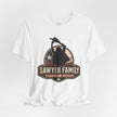 Sawyer Family Chainsaw Repair Graphic Tee — Vintage Horror Movie Logo T-Shirt