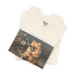 Iced Coffee Night Dog Tee — Late-Night Curb Pomeranian Graphic T-Shirt