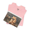 Iced Coffee Night Dog Tee — Late-Night Curb Pomeranian Graphic T-Shirt