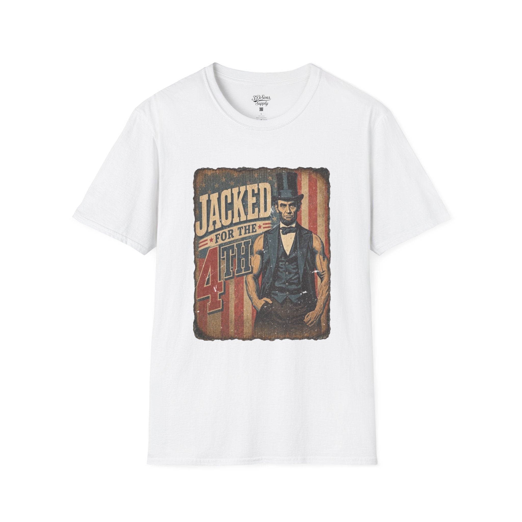 Jacked for July 4th T-Shirt | Patriotic Buff Abraham Lincoln Flag Design