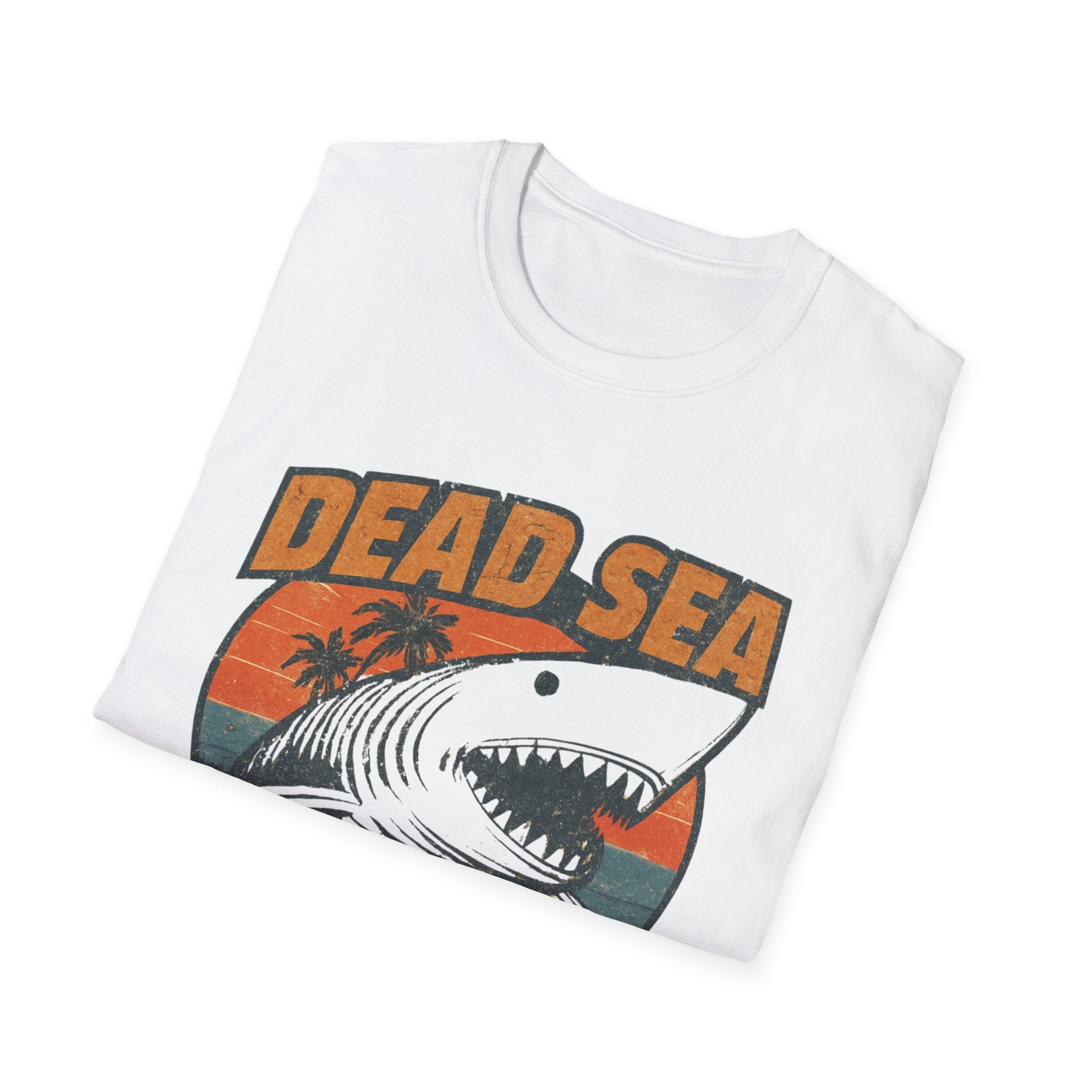 Dead Sea Surf shark graphic Tee Shirt, Summer Vintage Surf Palm Sunset