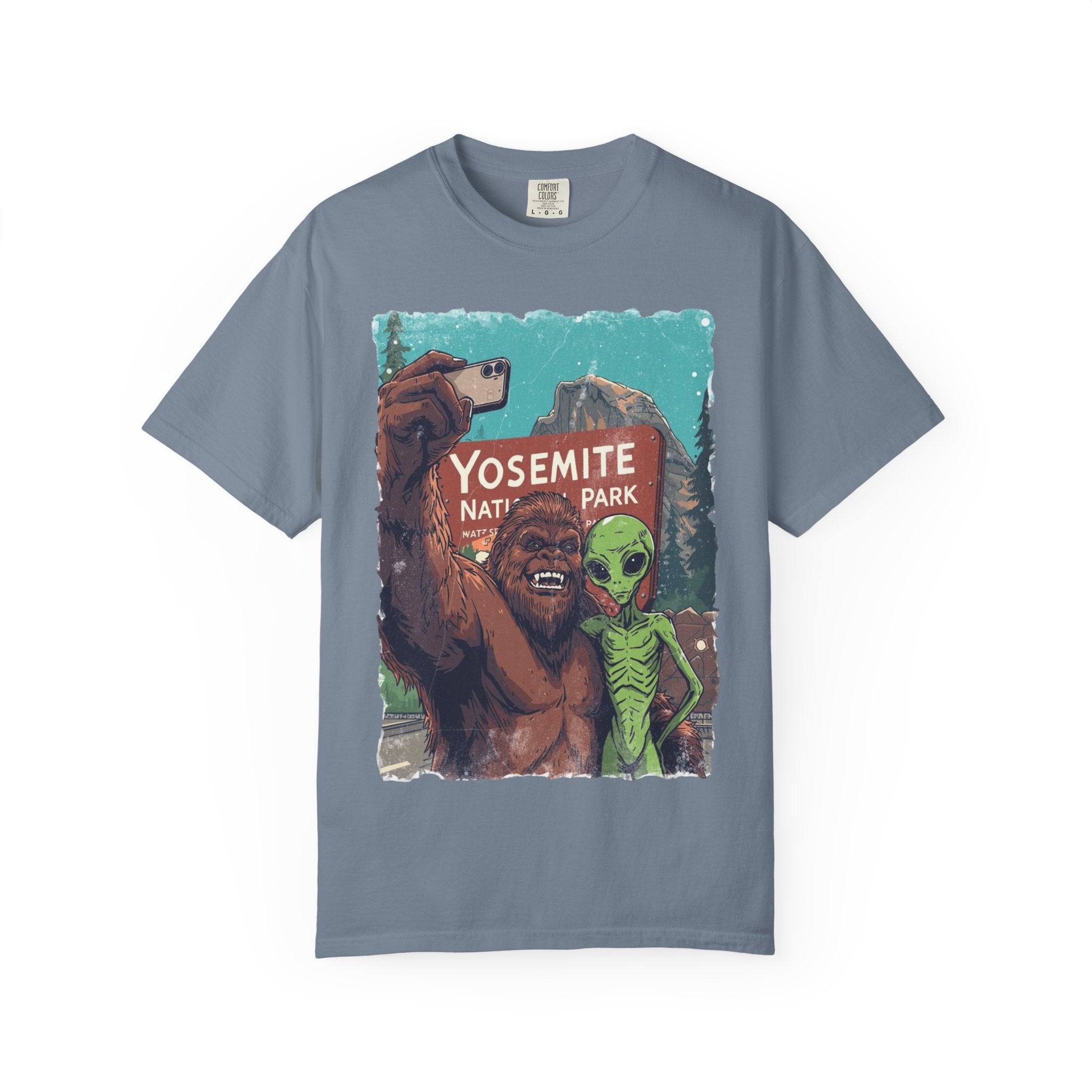 Alien & Bigfoot Yosemite T-Shirt — Camping Adventure Graphic Tee