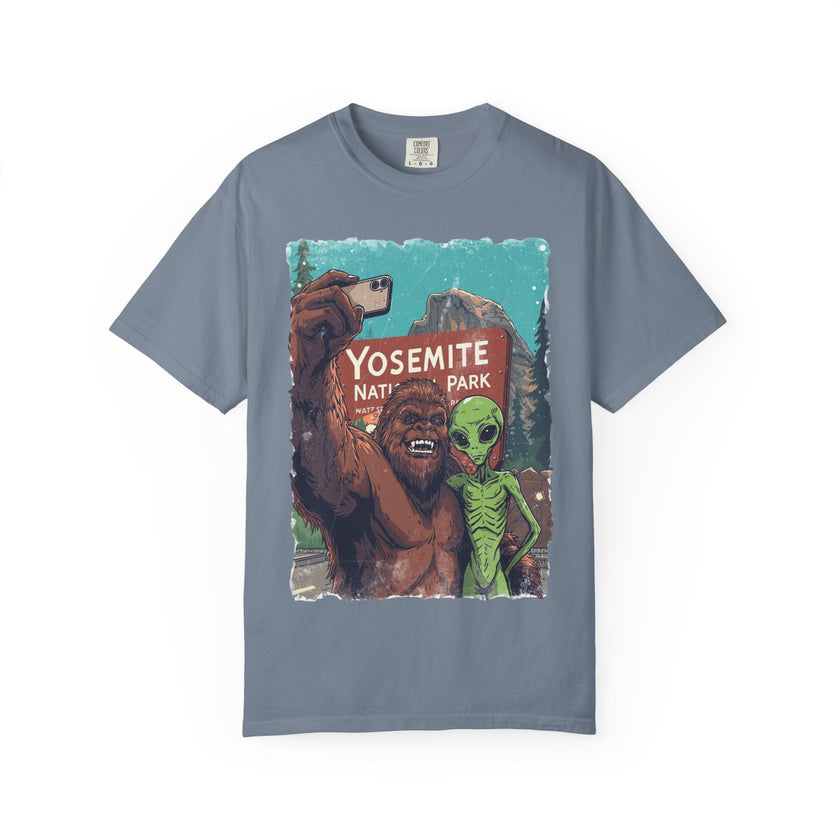 Alien & Bigfoot Yosemite T-Shirt — Camping Adventure Graphic Tee